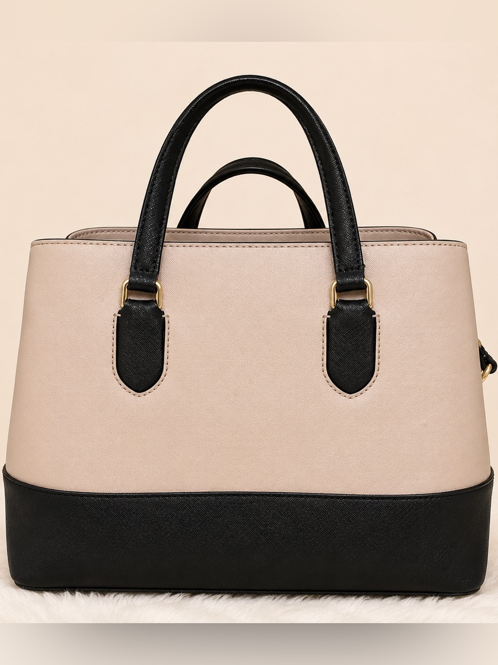 Kate Spade Laurel Way Evangelie Saffiano Leather Satchel Handbag Almond/Black - Picture 3 of 13